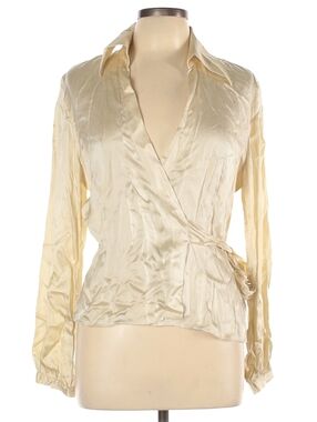 The Limited Wrap-Style 100% Silk Long-Sleeve Top Size L
